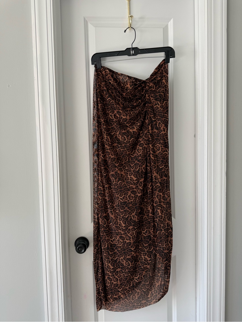 Mesh Leopard Print Ruched Maxi Skirt